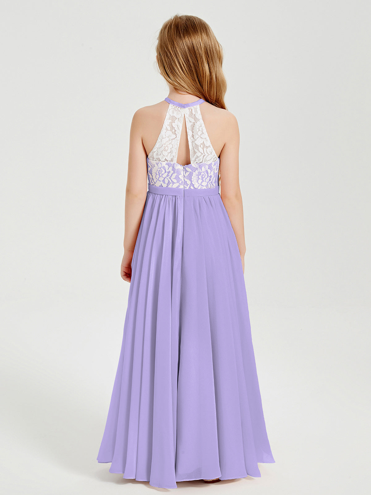 Lace Top Long Chiffon Bridesmaid Dresses Lilac